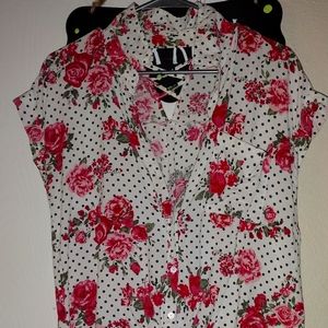 Size L Polkadot and Flower White Blouse